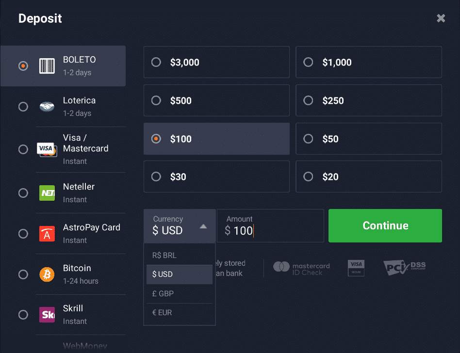 binary options minimum deposit